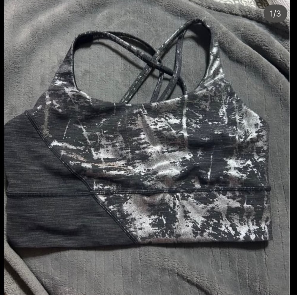 Lulu Black and Grey Marble Sports Bra